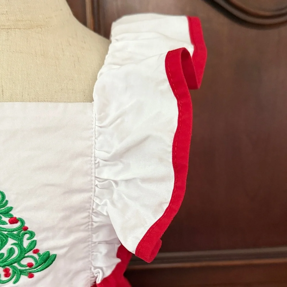 Honeydew Christmas Tree Dress Girls Size 6 Red White Embroidered Holiday Dress